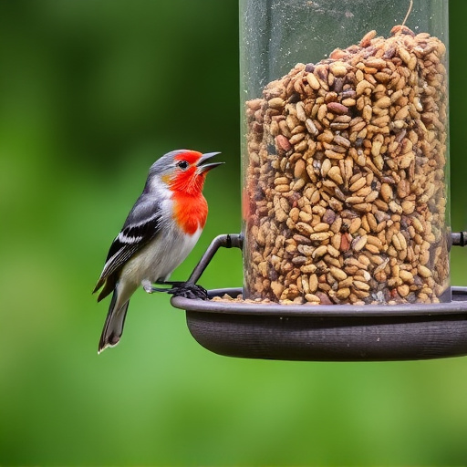 Birds using feeder without seed mess