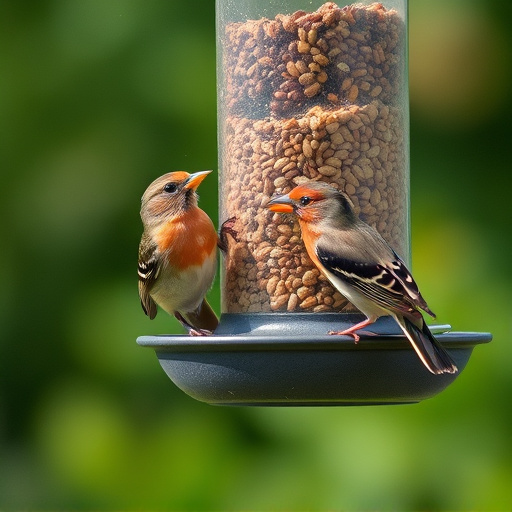 Birds using feeder without seed mess