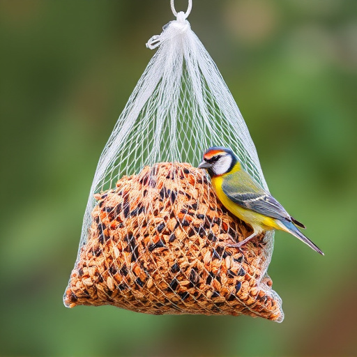 Birdseed mix in mesh feeder bag