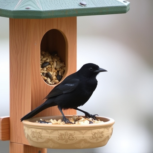 Blackbird near enclosed seed platform