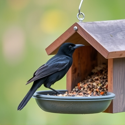 Blackbird near enclosed seed platform