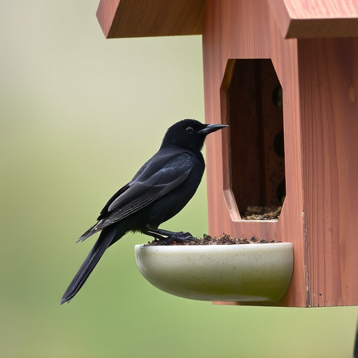 Blackbird near enclosed seed platform