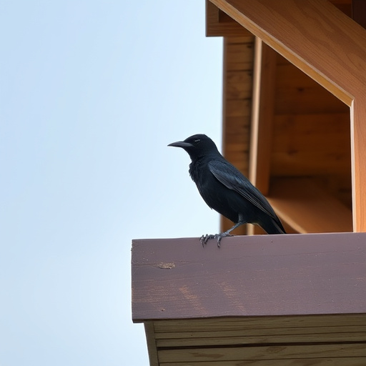 Blackbird perched under roofed platform