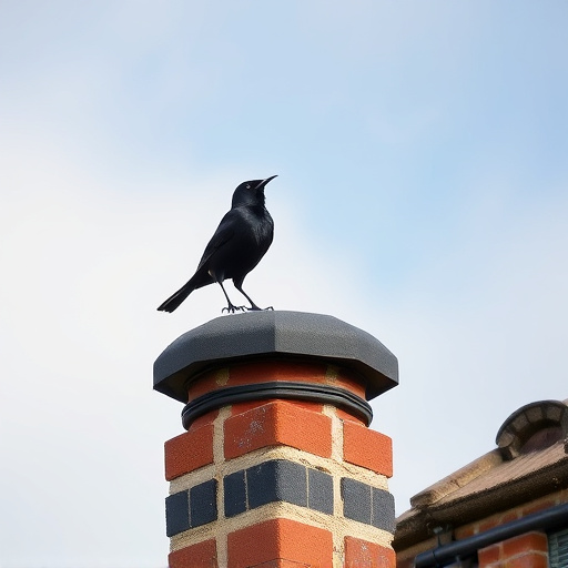 Blackbird singing from rooftop chimney