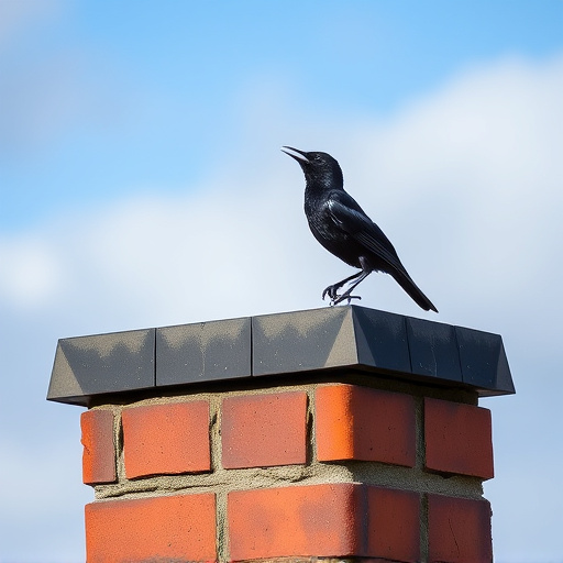 Blackbird singing from rooftop chimney