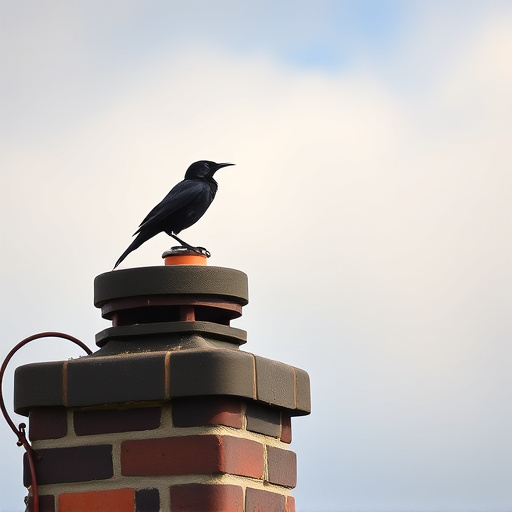 Blackbird singing from rooftop chimney