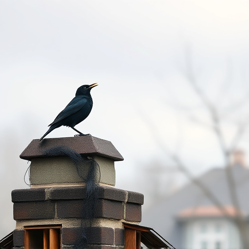 Blackbird singing from rooftop chimney