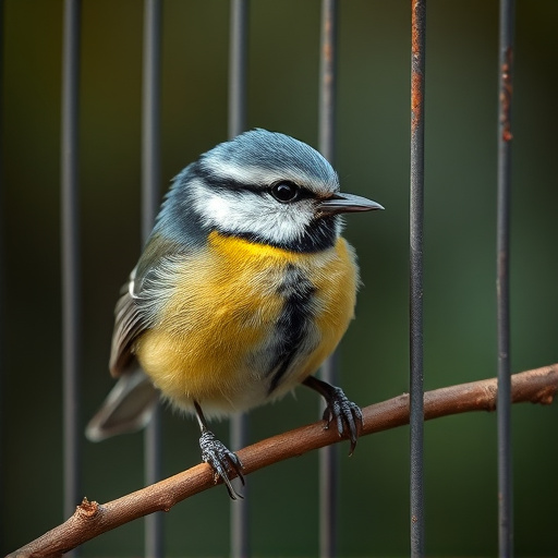 Blue tit eating suet from hanging cage