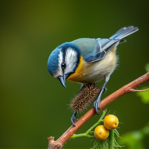 Blue tit feeding on caterpillars