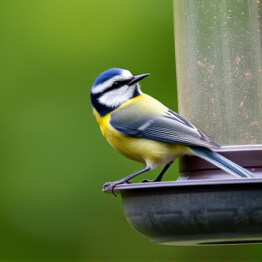 Blue tit feeding on hanging feeder