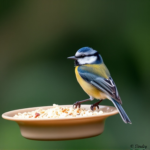 Blue tit feeding on hanging feeder