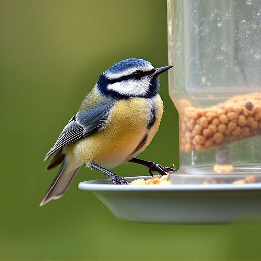 Blue tit feeding on hanging feeder