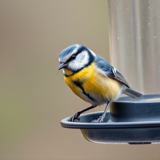 Blue tit feeding on hanging feeder