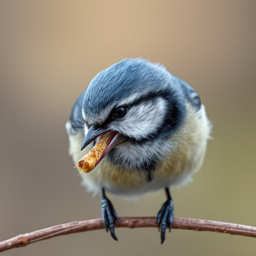 Blue tit holding seed in its beak