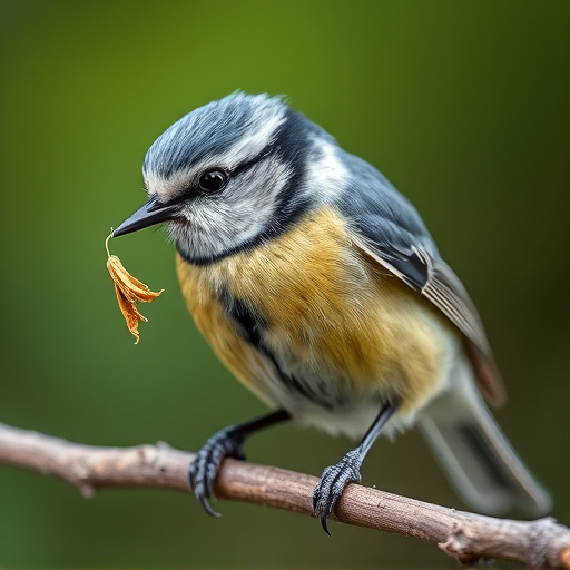 Blue tit holding seed in its beak