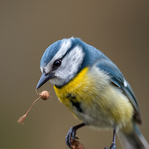 Blue tit holding seed in its beak
