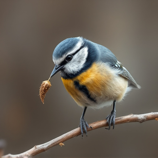 Blue tit holding seed in its beak