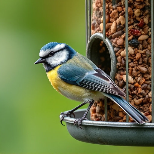 Blue tit perched on garden suet feeder