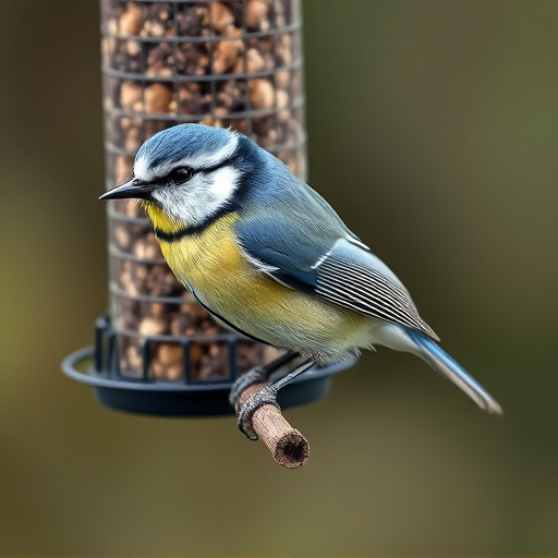 Blue tit perched on garden suet feeder