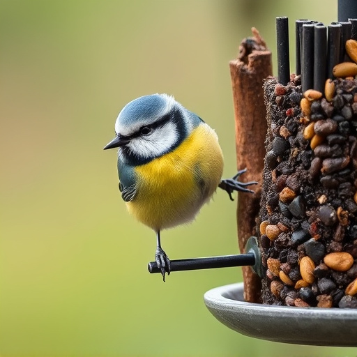 Blue tit perched on garden suet feeder