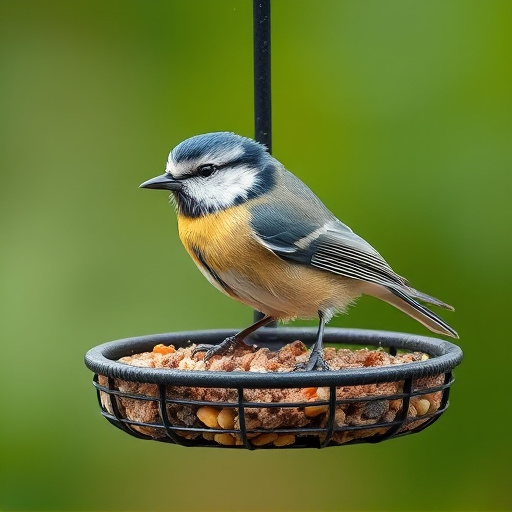 Blue tit perched on garden suet feeder