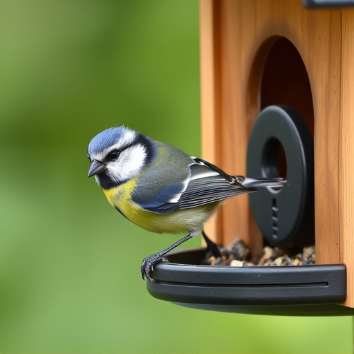 Blue tit perched on garden suet feeder