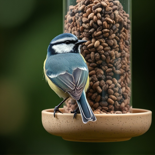 Blue tit perched on garden suet feeder