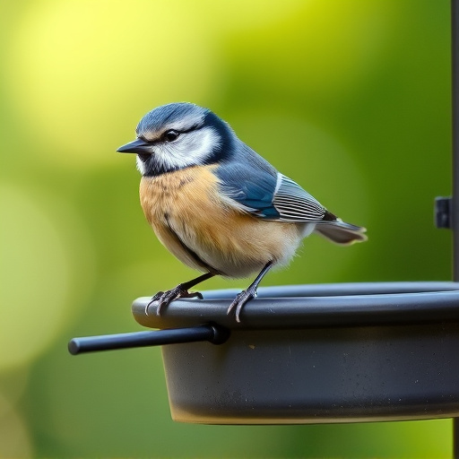 Blue tit perched on garden suet feeder