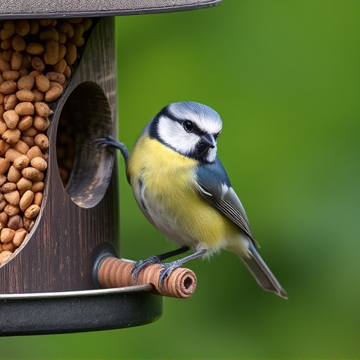 Blue tit perched on garden suet feeder