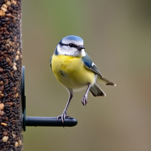 Blue tit perched on garden suet feeder