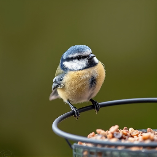 Blue tit perched on hanging feeder