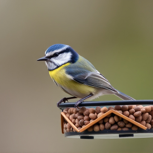 Blue tit perched on hanging feeder