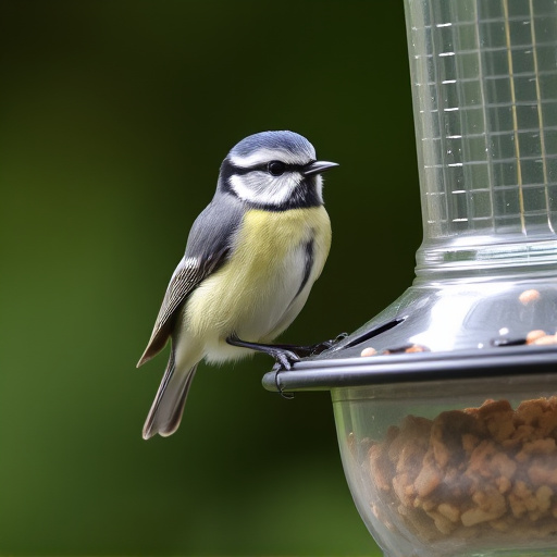 Blue tit perched on hanging feeder
