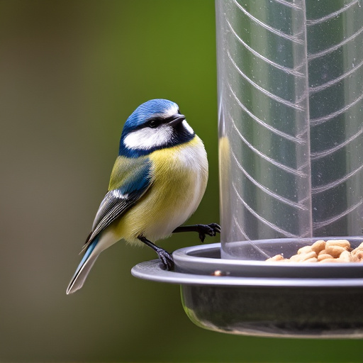 Blue tit perched on hanging feeder