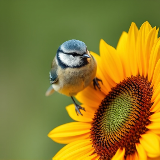Blue tit perched on sunflower heart feeder