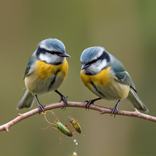 Blue tits enjoying fresh insects
