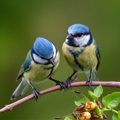 Blue tits enjoying fresh insects
