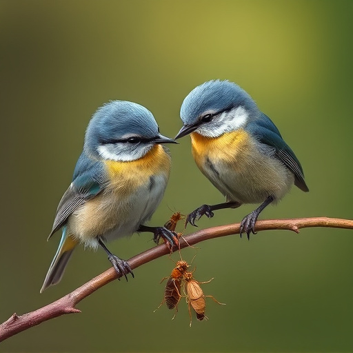 Blue tits enjoying fresh insects