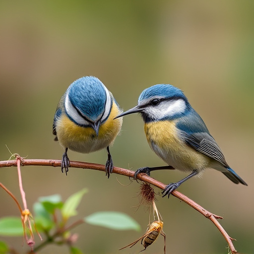 Blue tits enjoying fresh insects