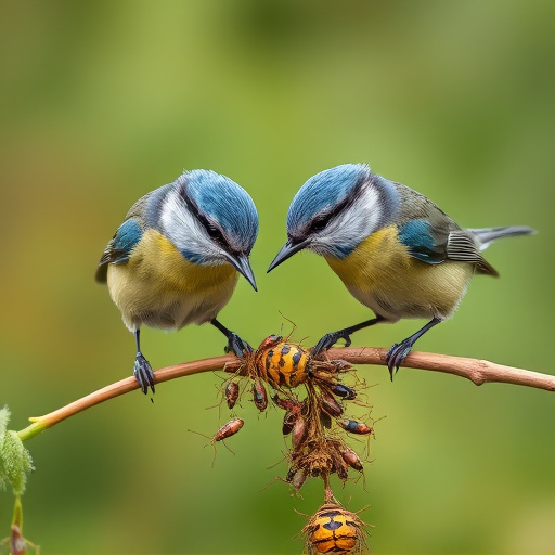 Blue tits enjoying fresh insects