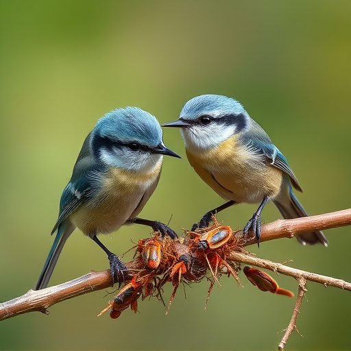 Blue tits enjoying fresh insects