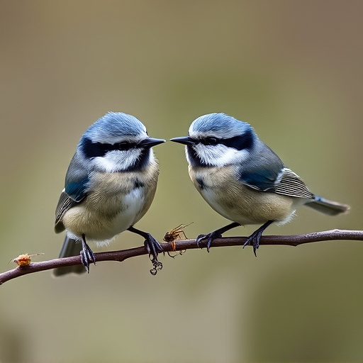 Blue tits enjoying fresh insects