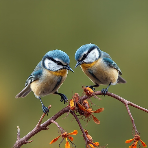 Blue tits enjoying fresh insects