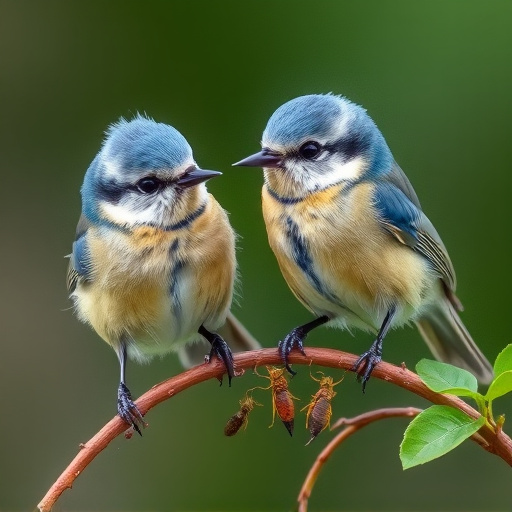Blue tits enjoying fresh insects