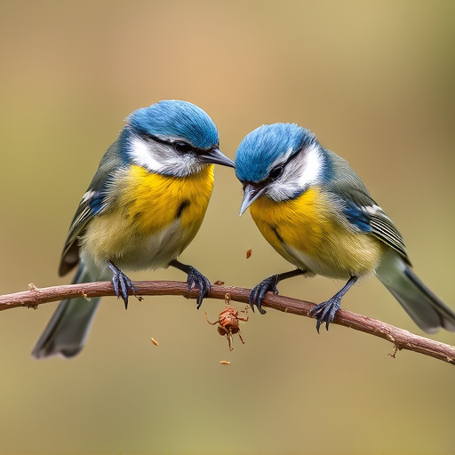 Blue tits enjoying fresh insects