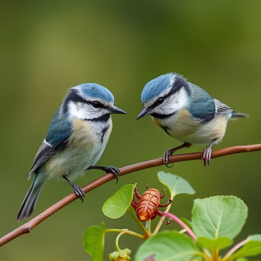 Blue tits enjoying fresh insects