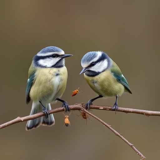 Blue tits enjoying fresh insects