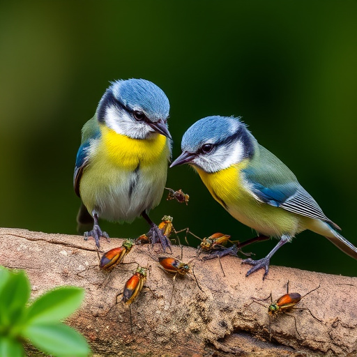 Blue tits enjoying fresh insects