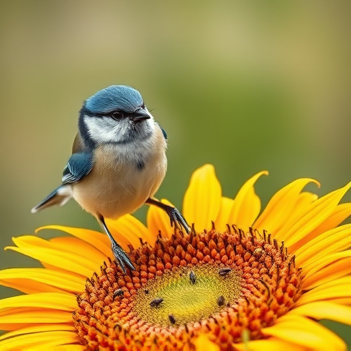 Blue tits feeding on sunflower seeds