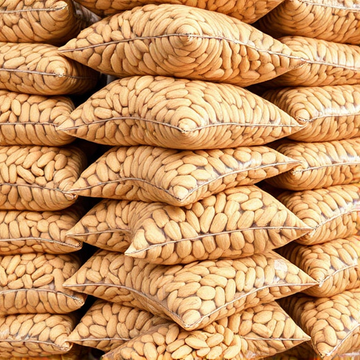 Bulk bags of peanuts stacked neatly